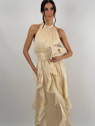 Abito in Chiffon con Volant Avorio