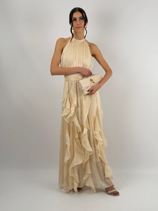 Abito in Chiffon con Volant Avorio