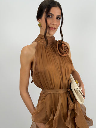 Abito in Chiffon con Volant Bronzo