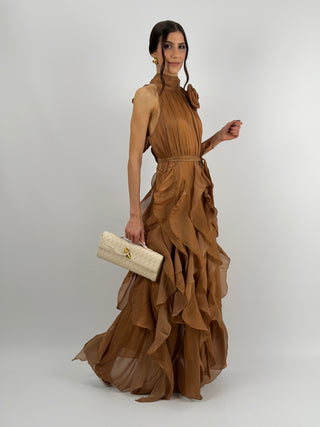 Abito in Chiffon con Volant Bronzo