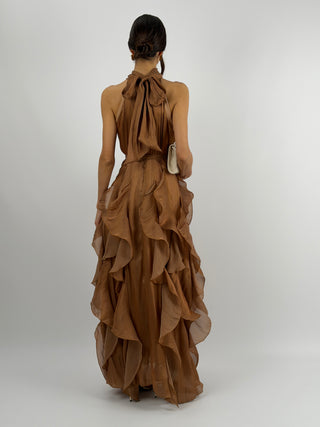 Abito in Chiffon con Volant Bronzo