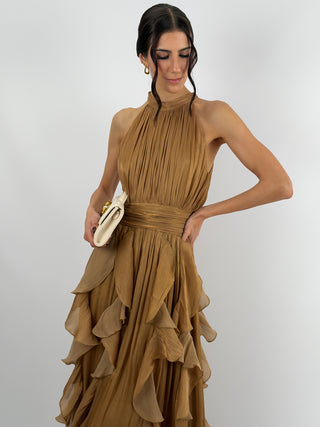 Abito in Chiffon con Volant Bronzo