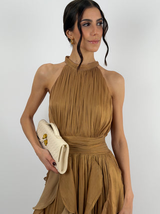 Abito in Chiffon con Volant Bronzo