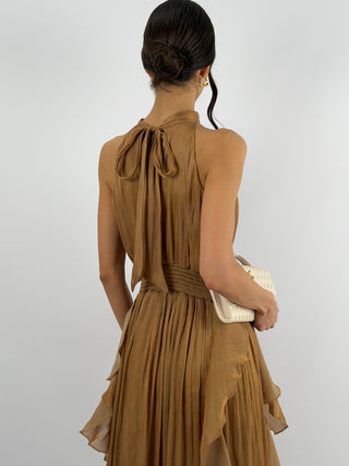 Abito in Chiffon con Volant Bronzo