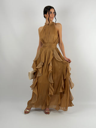 Abito in Chiffon con Volant Bronzo