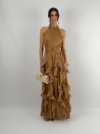 Abito in Chiffon con Volant Bronzo