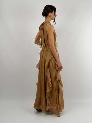 Abito in Chiffon con Volant Bronzo