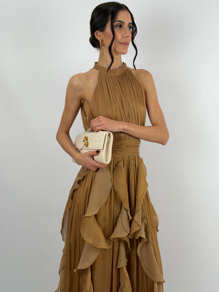 Abito in Chiffon con Volant Bronzo