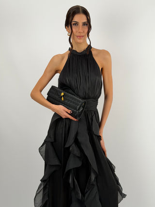 Abito in Chiffon con Volant Nero