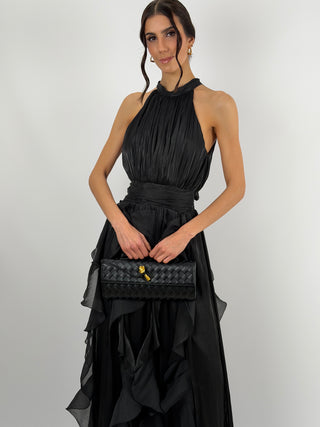 Abito in Chiffon con Volant Nero