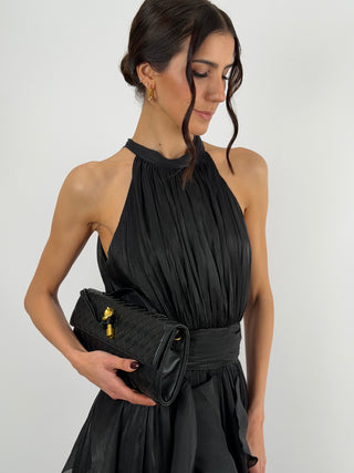 Abito in Chiffon con Volant Nero