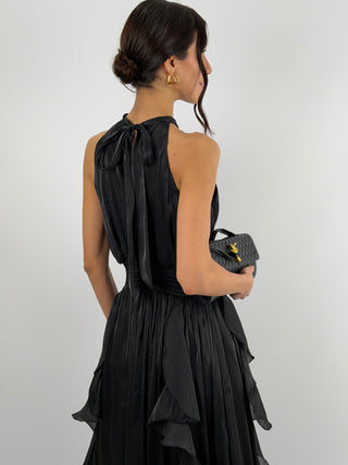 Abito in Chiffon con Volant Nero