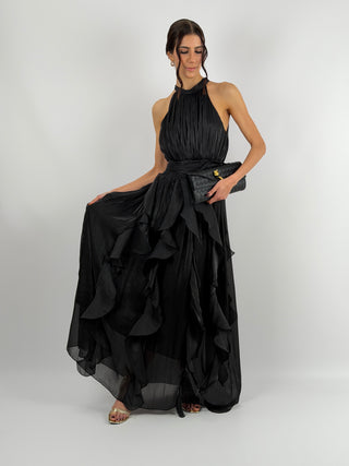 Abito in Chiffon con Volant Nero