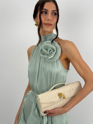 Abito in Chiffon con Volant Verde Salvia