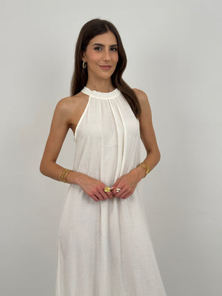Abito Lungo Halter con Balza Crema
