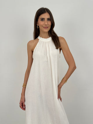 Abito Lungo Halter con Balza Crema