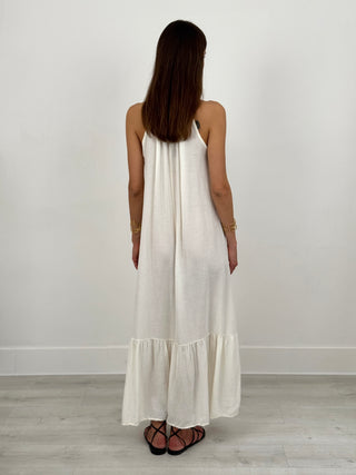 Abito Lungo Halter con Balza Crema