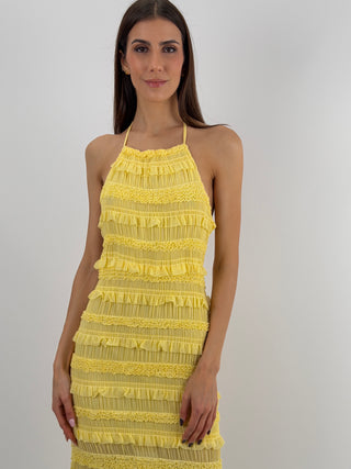 Abito Lungo con Arricciature Giallo