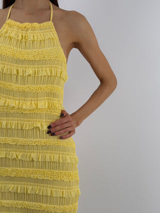 Abito Lungo con Arricciature Giallo
