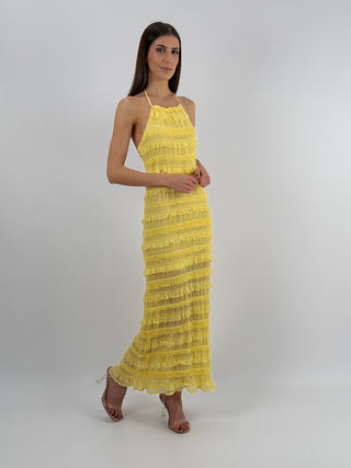 Abito Lungo con Arricciature Giallo