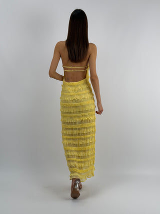 Abito Lungo con Arricciature Giallo