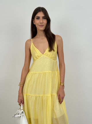 Abito Lungo con Maxi Balze Giallo