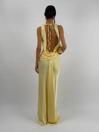 Abito Lungo con Fascia in Vita Giallo