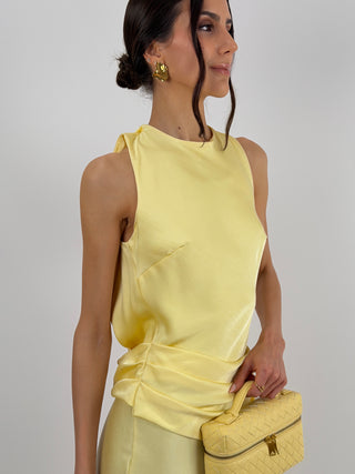 Abito Lungo con Fascia in Vita Giallo