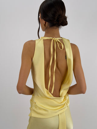 Abito Lungo con Fascia in Vita Giallo