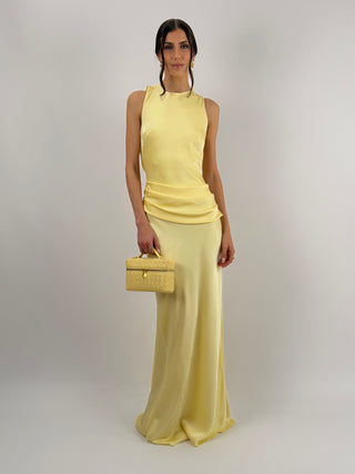 Abito Lungo con Fascia in Vita Giallo
