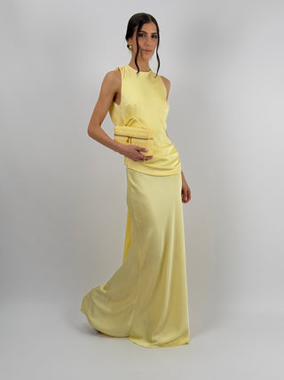 Abito Lungo con Fascia in Vita Giallo