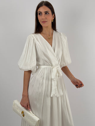 Abito in Chiffon con Maniche a Palloncino Bianco