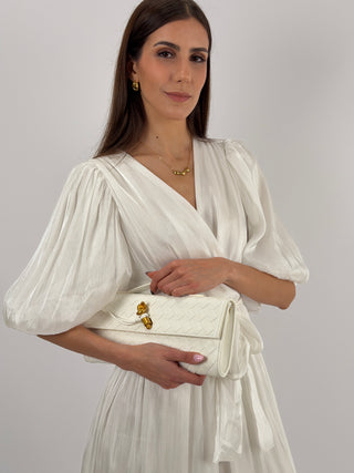 Abito in Chiffon con Maniche a Palloncino Bianco
