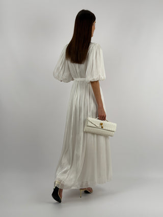 Abito in Chiffon con Maniche a Palloncino Bianco