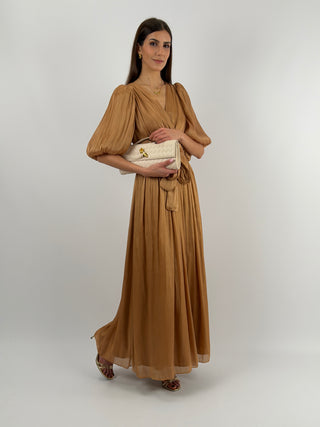 Abito in Chiffon con Maniche a Palloncino Bronzo