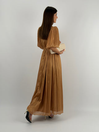 Abito in Chiffon con Maniche a Palloncino Bronzo