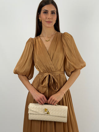 Abito in Chiffon con Maniche a Palloncino Bronzo