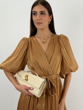 Abito in Chiffon con Maniche a Palloncino Bronzo