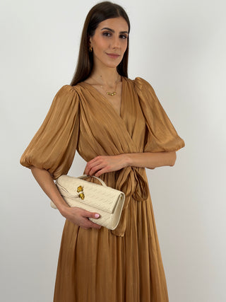 Abito in Chiffon con Maniche a Palloncino Bronzo