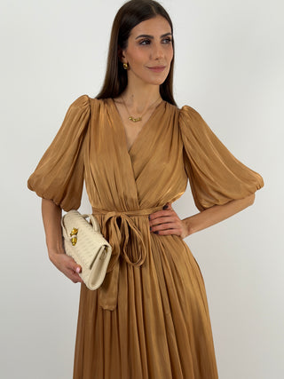 Abito in Chiffon con Maniche a Palloncino Bronzo