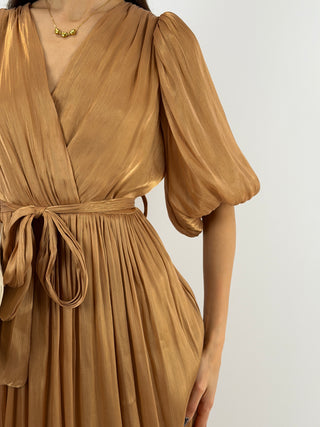 Abito in Chiffon con Maniche a Palloncino Bronzo