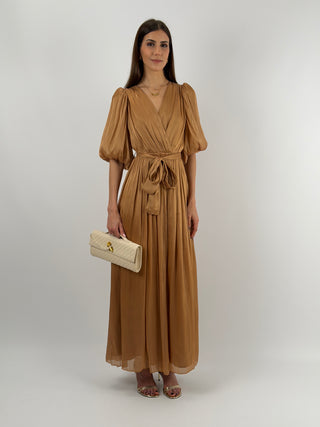Abito in Chiffon con Maniche a Palloncino Bronzo