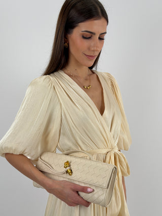 Abito in Chiffon con Maniche a Palloncino Crema