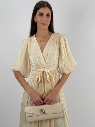 Abito in Chiffon con Maniche a Palloncino Crema