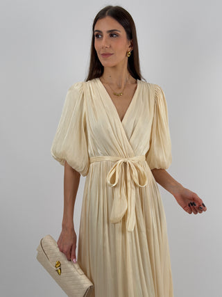 Abito in Chiffon con Maniche a Palloncino Crema