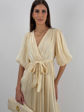 Abito in Chiffon con Maniche a Palloncino Crema