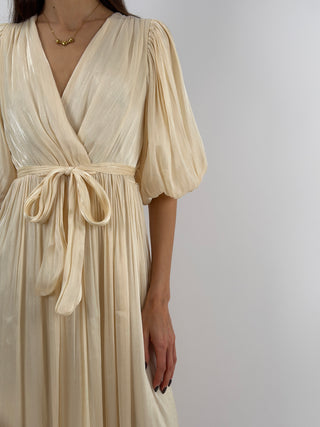 Abito in Chiffon con Maniche a Palloncino Crema