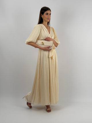 Abito in Chiffon con Maniche a Palloncino Crema