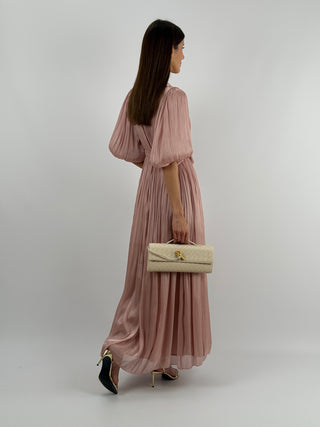 Abito in Chiffon con Maniche a Palloncino Rosa Antico