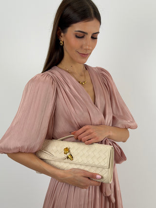 Abito in Chiffon con Maniche a Palloncino Rosa Antico